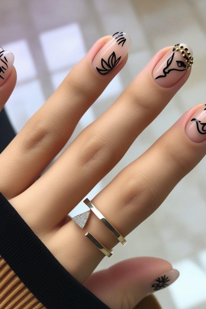 Abstract with Gold Studs nail