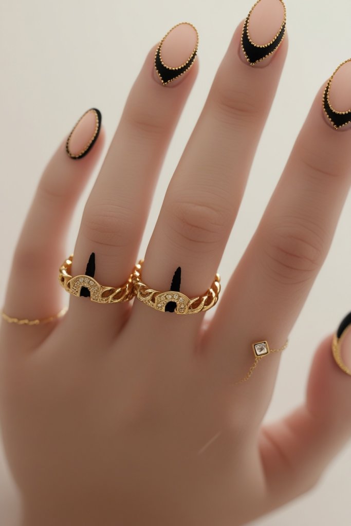 Black and Gold Cuticle nail