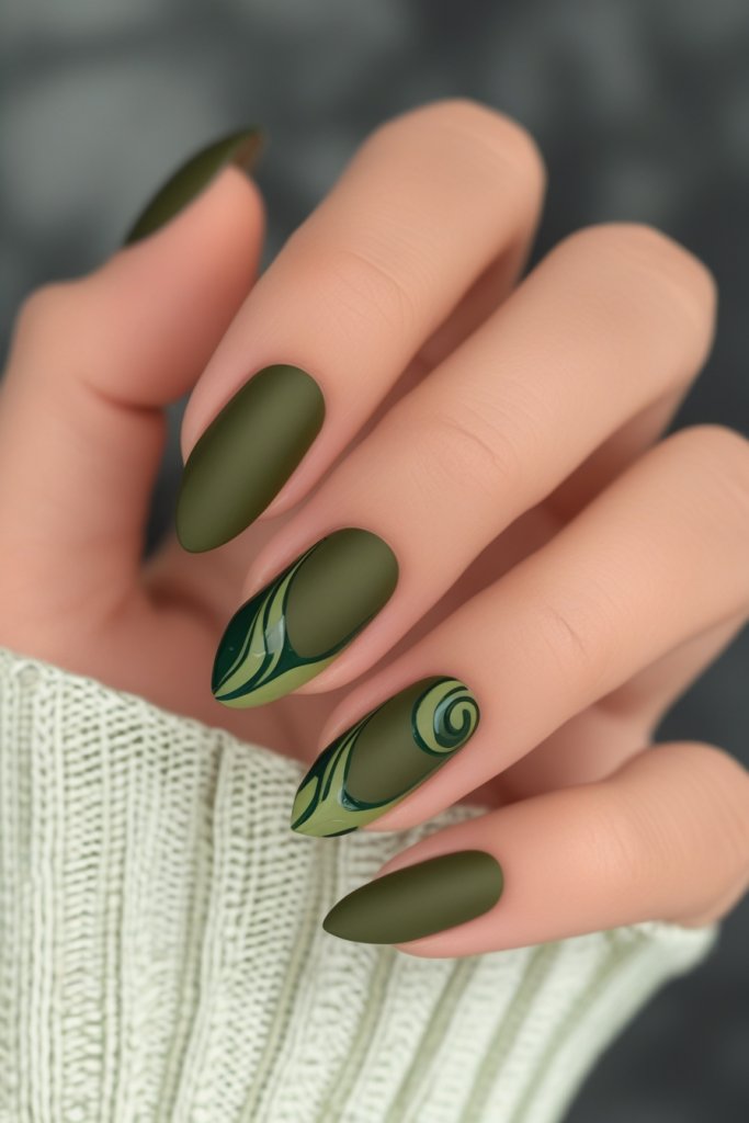 Chic Matte Olive Fall Nails