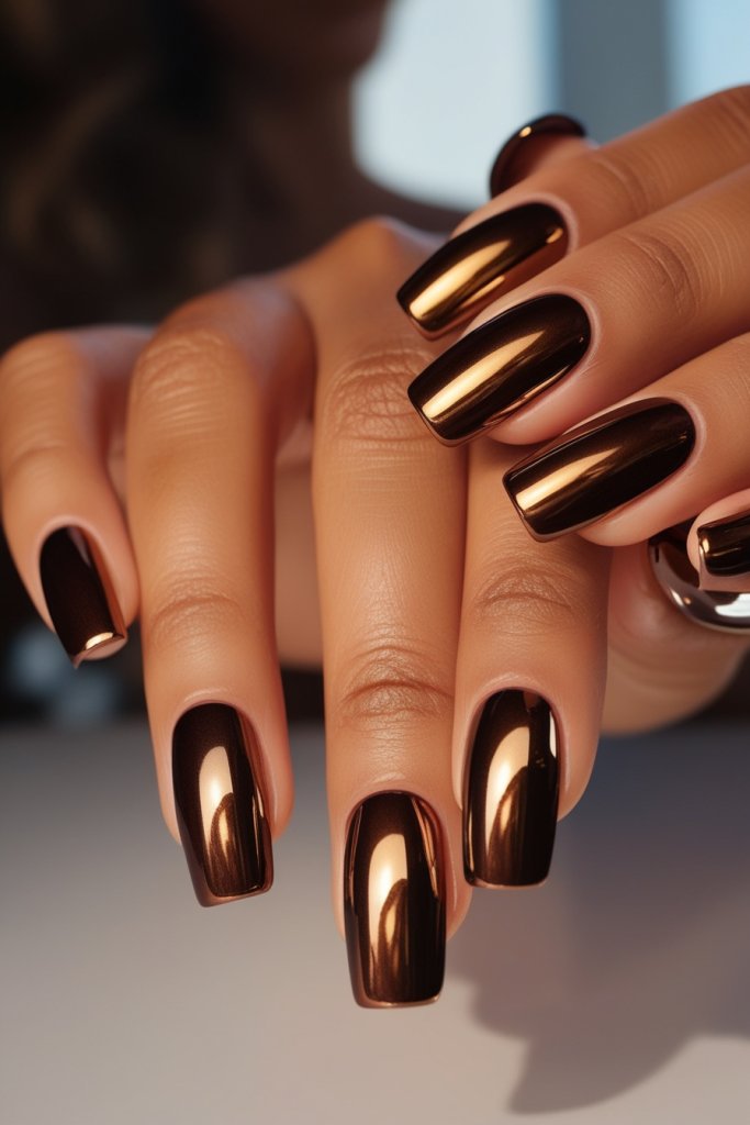 Chocolate Golden Chrome nail