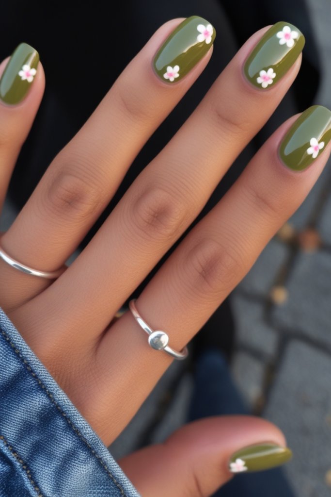 Cozy Green Fall Nail