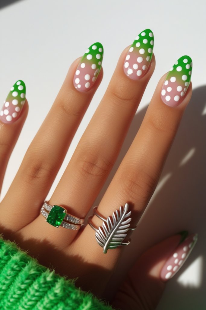 Fresh Green Polka Dot Nails