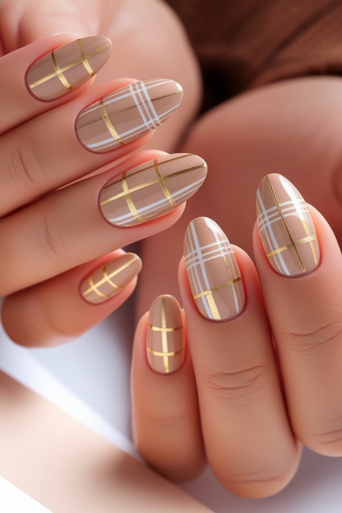 Golden Plaid nail