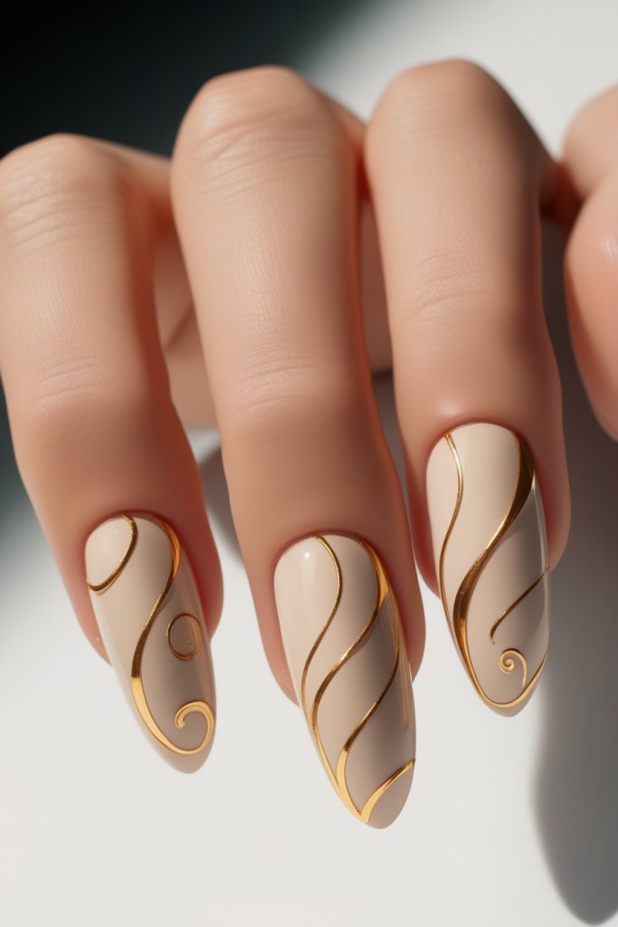 Golden Swirls nail