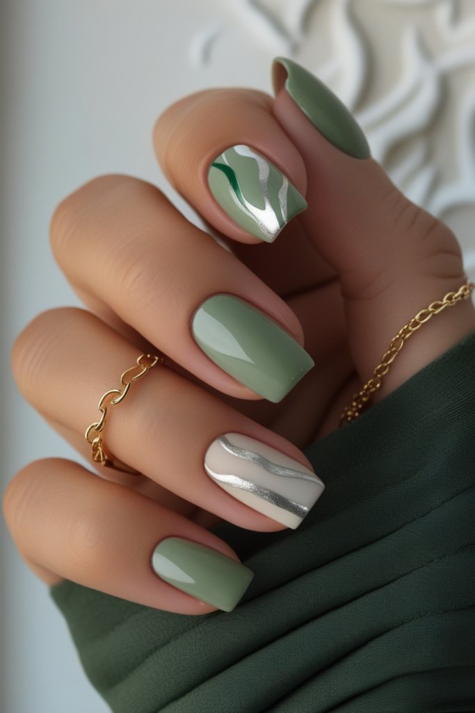 Green & Silver nail